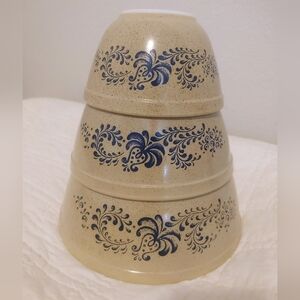 Vintage Pyrex Nesting Mixing Bowls Homestead Blue Pattern 401 402 403~set Of 3